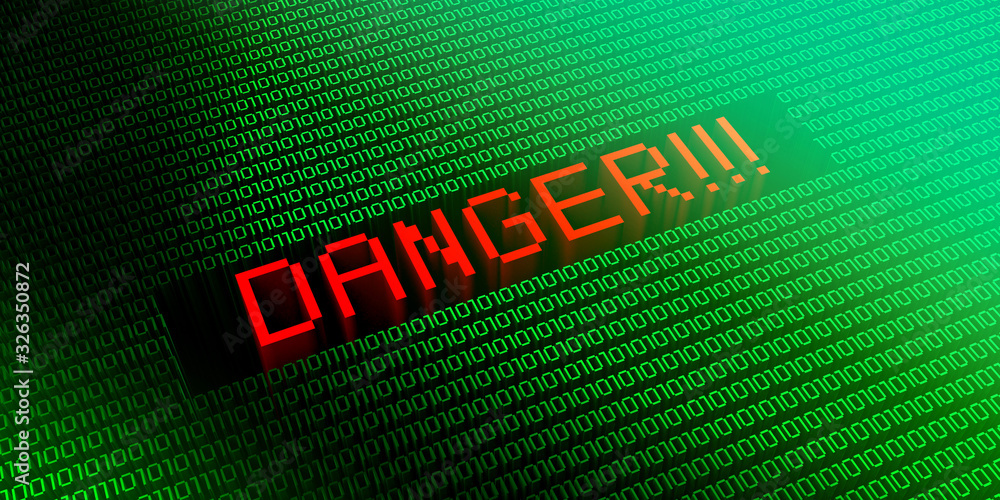 Poster danger - binary code concept - 3d illustration