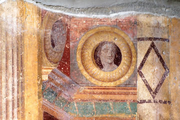 Oplontis Villa of Poppea -  Atrium, imagines clipeatae (faces within circular elements)