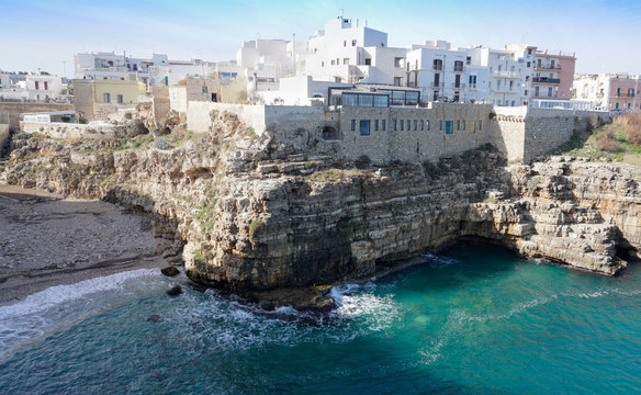 Cliff top houses Italy from the sea