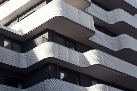 Amsterdam, Zeeburgereiland / Netherlands - February 25 2020: Modern architecture of newly builded areas, way designed balconies