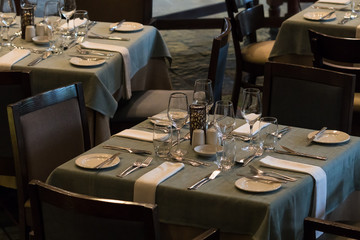 tables and chairs in restaurant