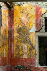 Oplontis Villa of Poppea - On the walls are represented, on a yellow and red background, gardens with beautiful fountains,