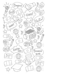 Vector pattern for language class, online courses. English, arabic, italian, japanese, spanish, chinese, german.