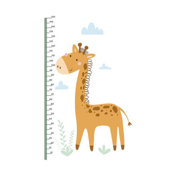 Hand drawn cute giraffe vector illustration. Cartoon giraffe vector print. Decor Sticker Poster measurements