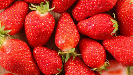 closeup on fresh strawberry, top view