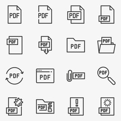 Set of pdf elements line black and white vector icon.
