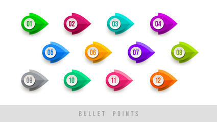 Colorful bullet points - numbered from one to twelve. Vector illustration. - obrazy, fototapety, plakaty