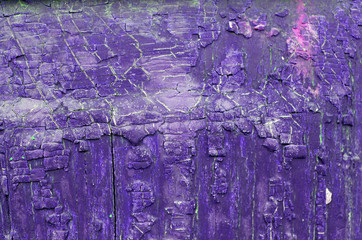 Old wooden background with remains of pieces of scraps of old paint on wood. Texture of an old tree, vintage wood background peeling paint. old blue board with cracked paint