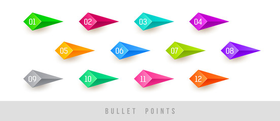 Colorful bullet points - numbered from one to twelve. Vector illustration. - obrazy, fototapety, plakaty