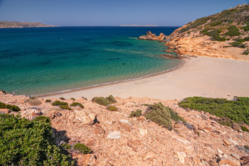 The golden beach of Psili Ammos on the island of Crete in Greece.