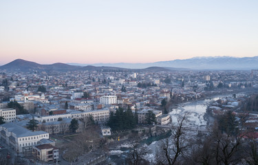 The residential quarters of Kutaisi at  sunset.