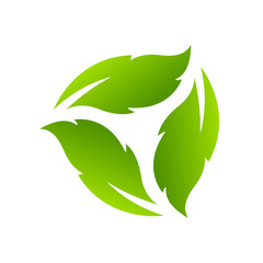 Cycle arrow icon reset with  Eco three green leaves