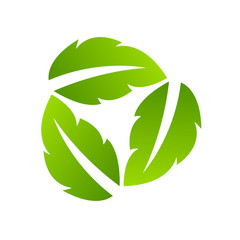 Cycle arrow icon reset with  Eco three green leaves
