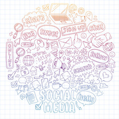 Social media, business, management vector icons. Internet marketing, communications.