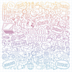 Social media, business, management vector icons. Internet marketing, communications.