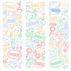Social media, business, management vector icons. Internet marketing, communications.