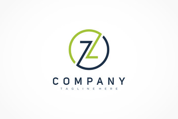 Blue Green Circular Line Letter Z Logo. Flat Vector Logo Design Template Element.