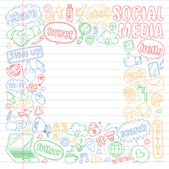 Social media, business, management vector icons. Internet marketing, communications.