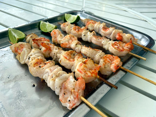 Grilled seafood skewers
