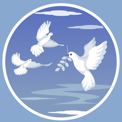 Dove with olive branch raster illustration flat