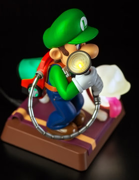 Moscow, Russia - February 25, 2020: Luigi and Ghost Polterpup figurine