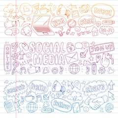 Social media, business, management vector icons. Internet marketing, communications.