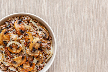 home-made buckwheat porridge with mushrooms