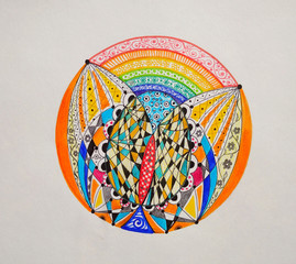 Planet Earth if circle shape with rainbow colors and geometric butterfly 