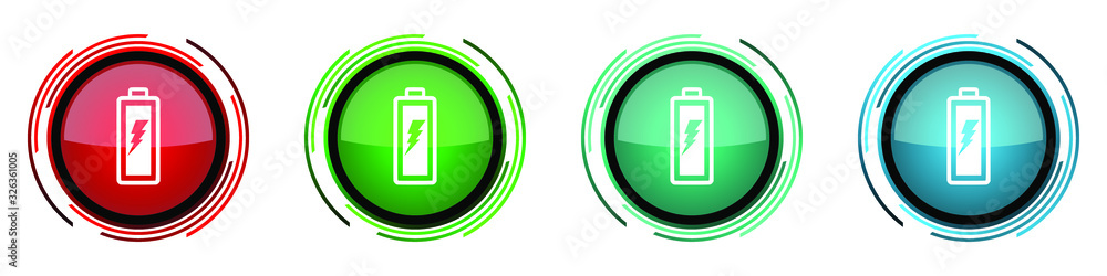 Fototapete battery round glossy vector icons, set of buttons for webdesign, internet and mobile phone applicati