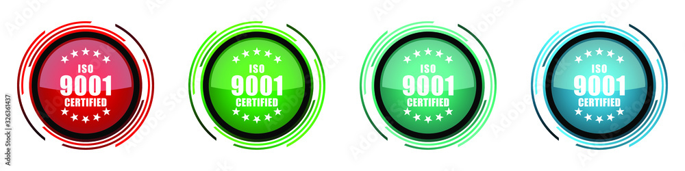 Aufkleber Iso 9001 round glossy vector icons, set of buttons for webdesign, internet and mobile phone applications in four colors options isolated on white background