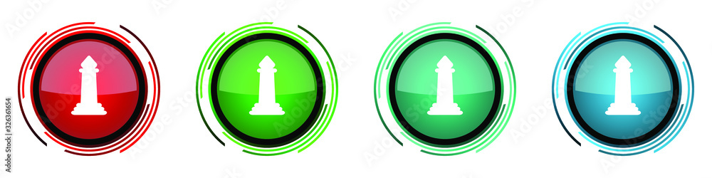 Aufkleber Chess round glossy vector icons, set of buttons for webdesign, internet and mobile phone applications in four colors options isolated on white background