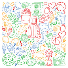 Vector pattern with icons for beauty and shopping. Icons for beauty, shopping, fashion, shopping mall, strip mall. Sale, discount.