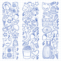 Vector pattern with icons for beauty and shopping. Icons for beauty, shopping, fashion, shopping mall, strip mall. Sale, discount.