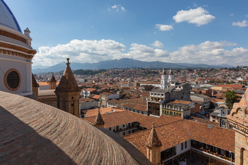 Fototapeta premium View of the city of Cuenca, Ecuador, with it's many churches at sunny summer day. South America.