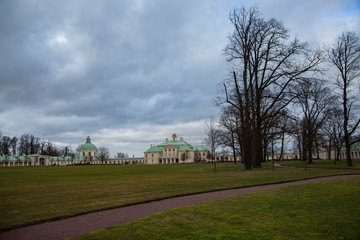 The main building and the Orthodox church of the A. Menshikov Palace, Oranienbaum, Russia.