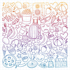 Vector pattern with icons for beauty and shopping. Icons for beauty, shopping, fashion, shopping mall, strip mall. Sale, discount.