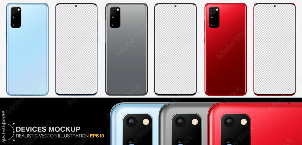 Wall mural front and back side smartphone. mockup screen smartphone with blank screen for your design. realisti