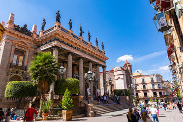 Colored colonial houses in old town of Guanajuato. Colorful alleys and narrow streets in Guanajuato...
