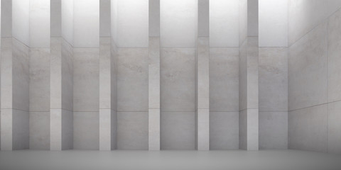 Abstract of architecture space with rhythm of concrete structure with sun light cast shadow on the wall. Cement texture. 3D rendering.