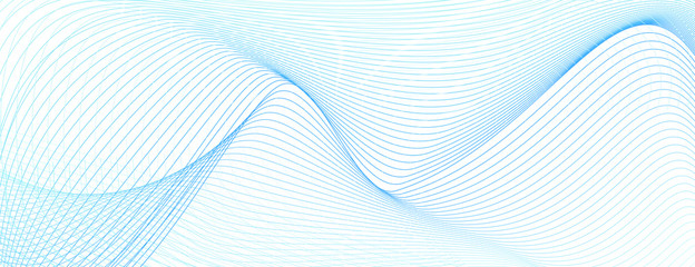 Thin light blue undulating curves on white. Colored industrial line art pattern. Radio, sound waves concept. Abstract vector background for cheque, ticket, banner, coupon, voucher. Watermark design