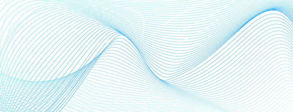 Thin light blue undulating curves on white. Colored industrial line art pattern. Radio, sound waves concept. Abstract vector background for cheque, ticket, banner, coupon, voucher. Watermark design