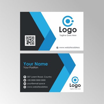 Simple clean business card with blue and black color design, professional name card template vector