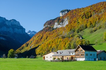 Fototapeta na wymiar Vista de la zona de Ebenalp en Appenzell, Suiza durante un dia soleado de otoño