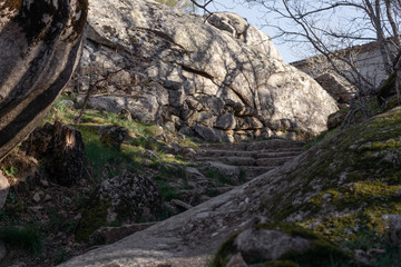 Stone excavated stairs in El Escorial, Madrid