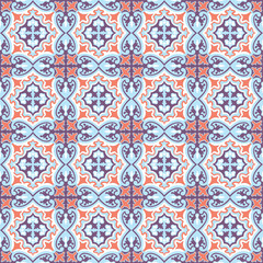 Abstract floral seamless pattern. Geometric asian ornament. Traditional floral oriental tile ornamental backdrop in portugues azulejo style. Good for wallpaper design