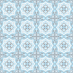 Abstract floral seamless pattern. Geometric asian ornament. Traditional floral oriental tile ornamental backdrop in portugues azulejo style. Good for wallpaper design