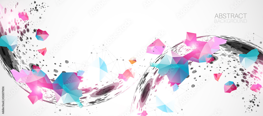 Wall mural abstract background made with half spheres and plexus effect.