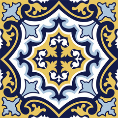 Abstract floral seamless pattern. Geometric asian ornament. Traditional floral oriental tile ornamental backdrop in portugues azulejo style.