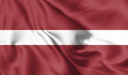 Latvia flag blowing in the wind. Background texture. 3d Illustration.