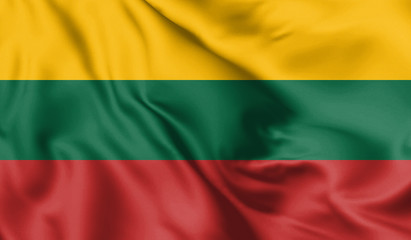 Obraz premium Lithuania flag blowing in the wind. Background texture. 3d Illustration.